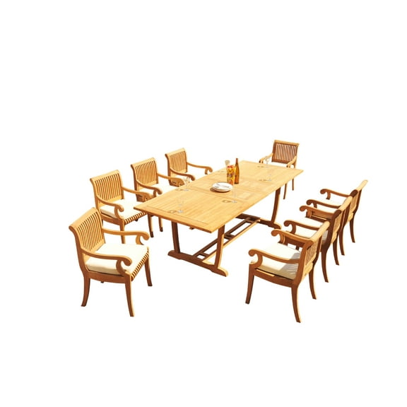 Grade-A Teak Dining Set: 8 Seater 9 Pc: 94" Mas Rectangle Trestle Leg Table And 8 Giva Arm Chairs Outdoor Patio WholesaleTeak #51GV2109