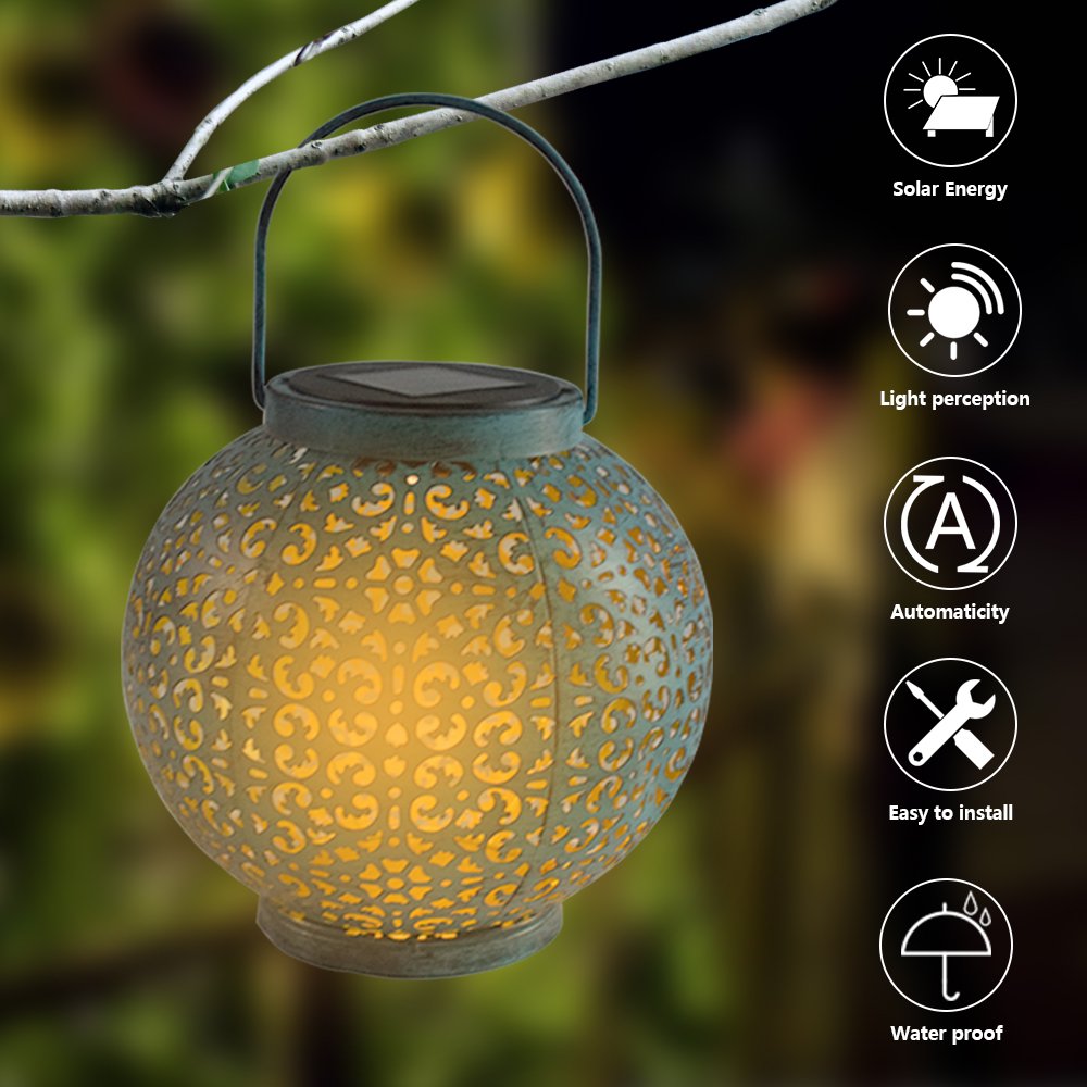 Topcobe Hanging Solar Lights, Retro Outdoor Waterproof Solar Lantern