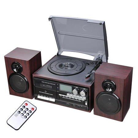 Yescom Bluetooth Record Player System with 2 Speakers 3-Speed Stereo Turntable System CD/Cassette Player