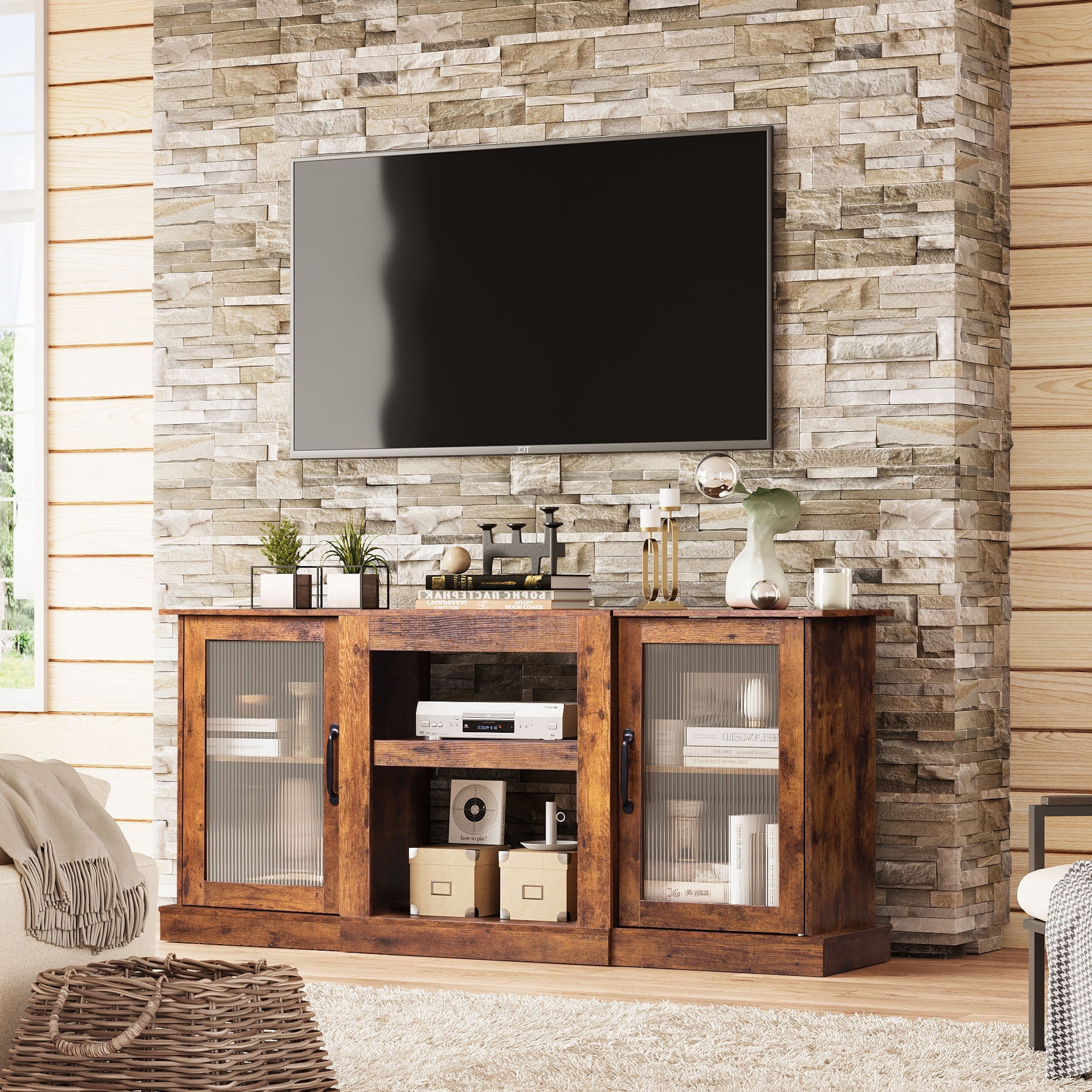 GALAXHERO TV Stand for 65 inch TV Media Console Cabinet with Storage and Open Shelves Entertainment Center for Living Room, Bedroom Rustic Brown
