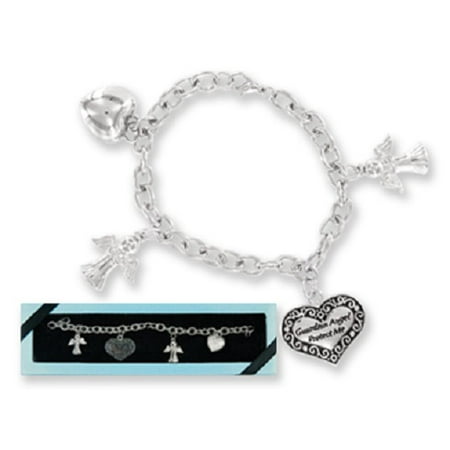 My Guardian Angel and Heart Charm Silver Bracelet