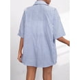 thumbnail image 5 of Womens Collar Casual Striped Short Sleeve Pants Set Two Piece Lounge Wear Summer Outfit Blue Suit M, 5 of 9