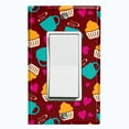 thumbnail image 1 of Metal Light Switch Wall Plate Outlet Cover (Coffee Espresso Mocha Cup Heart Cupcake Pattern Maroon - Single Rocker), 1 of 2