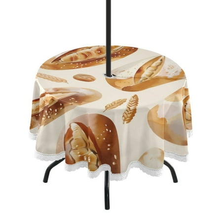 

Round Tablecloth 60*60 Inches Round Tablecloth Outdoor Style Tablecloth With Umbrella Holes Tablecloth Outdoor Suitable For Kitchens and Dining Rooms Brown Bread