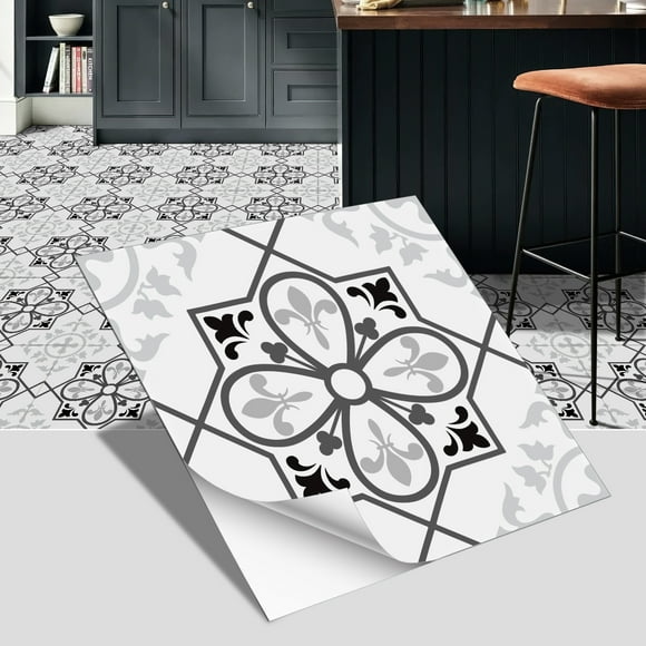 Zhuge imitation ceramic tile flooring, bathroom and bedroom floor decoration, thickened frosted wall sticker, waterproof self-adhesive wallpaper (white, 12 pieces)