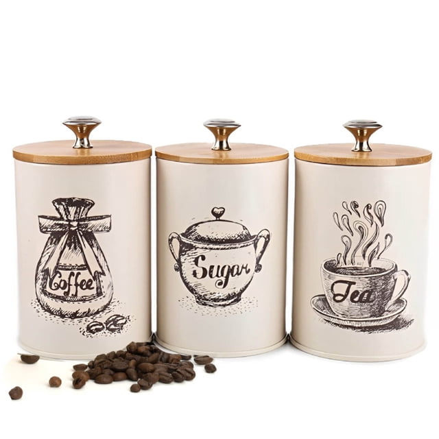 Juego de 3 tarros herméticos para café y té, con tapa sellada, para cocina.