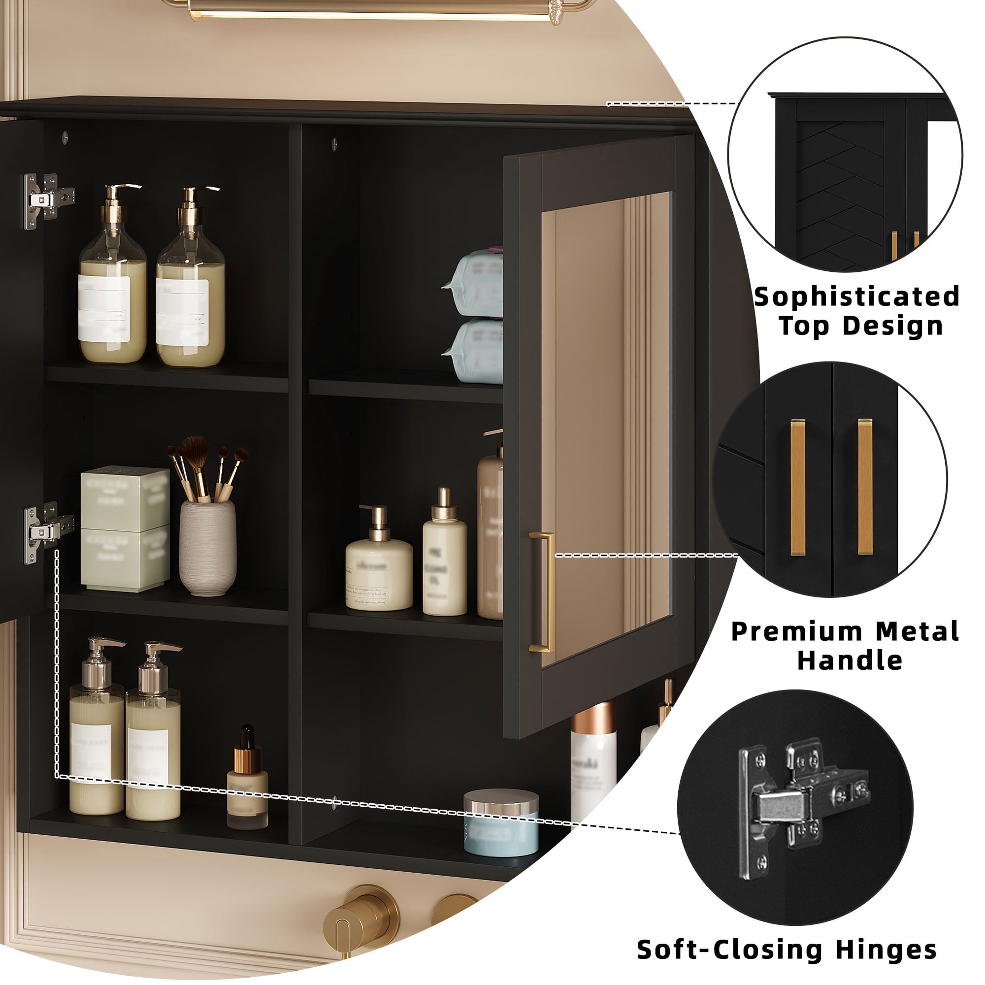 Euroco 2-in-1 Bathroom Mirror Cabinet, 30 inch Wall Mounted Medicine Cabinet with Adjustable Shelves & Soft Close Doors, High-Define Mirror with Storage for Bathroom Vanity