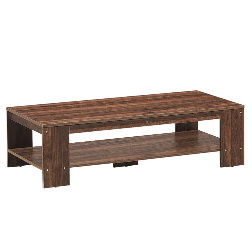 Finihen Rectangular Coffee Table, 47 Inch 2-Tier Rectangular Coffee Table with Storage Shelf, for Living Room, Reception Room, Office, Brown Finihen Rectangular Coffee Table, 47 Inch 2-Tier Rectangular Coffee Table with Storage Shelf, for Living Room, Reception Room, Office, Brown