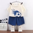 thumbnail image 2 of Nwiuh Two Piece Summer Clothing Set for Young Children And Boys, Children'S Casual Short Sleeved T-Shirt And Elastic Waisted Shorts Set (Dark Blue, 5-6 Years), 2 of 4
