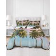 thumbnail image 2 of Full Size Quilt Bedding Set, Green Coconut Trees Reversible Summer Quilt 3 Pieces, Coastal Tropical Plants Pink Blue Lightweight Bedspreads Coverlets with 2 Pillow Shams for All Seasons, 2 of 5