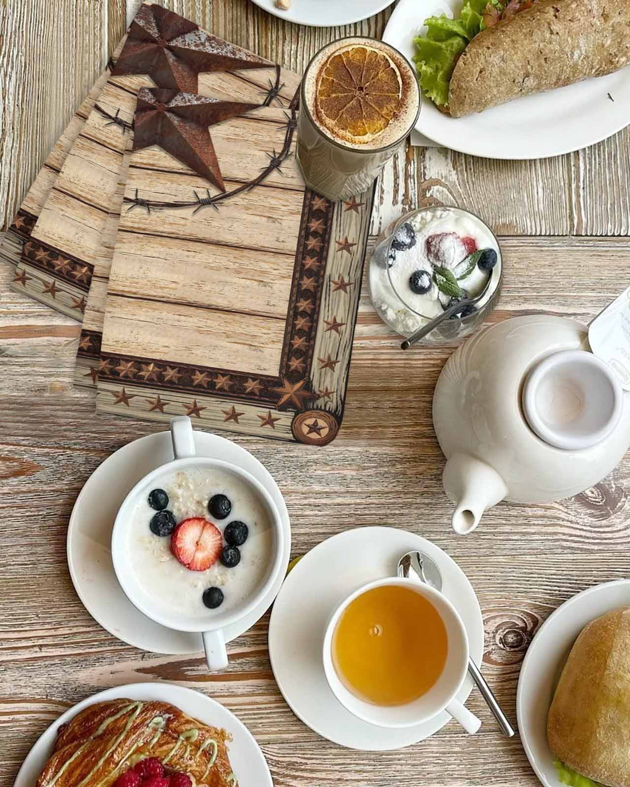 Texas Star Brown Kitchen Dish Towels for Drying Dishes Set of 4, Country Star Rustic Vintage Wooden Waffle Weave Microfiber Hand Tea Bathroom Towels Quick Dry & Absorbent Towel 15.7x23.6
