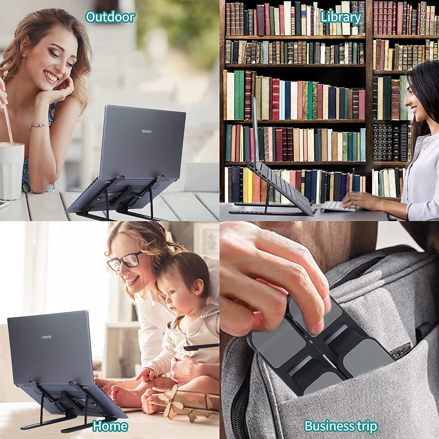 Laptop Stand for Desk, Adjustable Ergonomic Laptop Riser, 8 Angles Anti-Slip Laptop Holder Compatible with MacBook, Hp, Dell, Lenovo All Laptops 10-15.6” (Silver)
