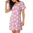 thumbnail image 2 of Vsdgher Motif Chat Mignon Chemise de Nuit à Manches Courtes Col Rond Robe de Nuit Mignonne à Volants Confortable, 2 of 6