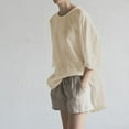thumbnail image 1 of Blusa de lino de algodón de verano vintage para mujer de color sólido con cuello en O media man Abanopi Blusa de lino de algodón, 1 of 7