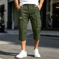 thumbnail image 7 of Mens 3/4 Long Cargo Shorts Loose Fit Elastic Work Capri Shorts Below Knee Casual with Multi Pockets Army Green 4XL, 7 of 7