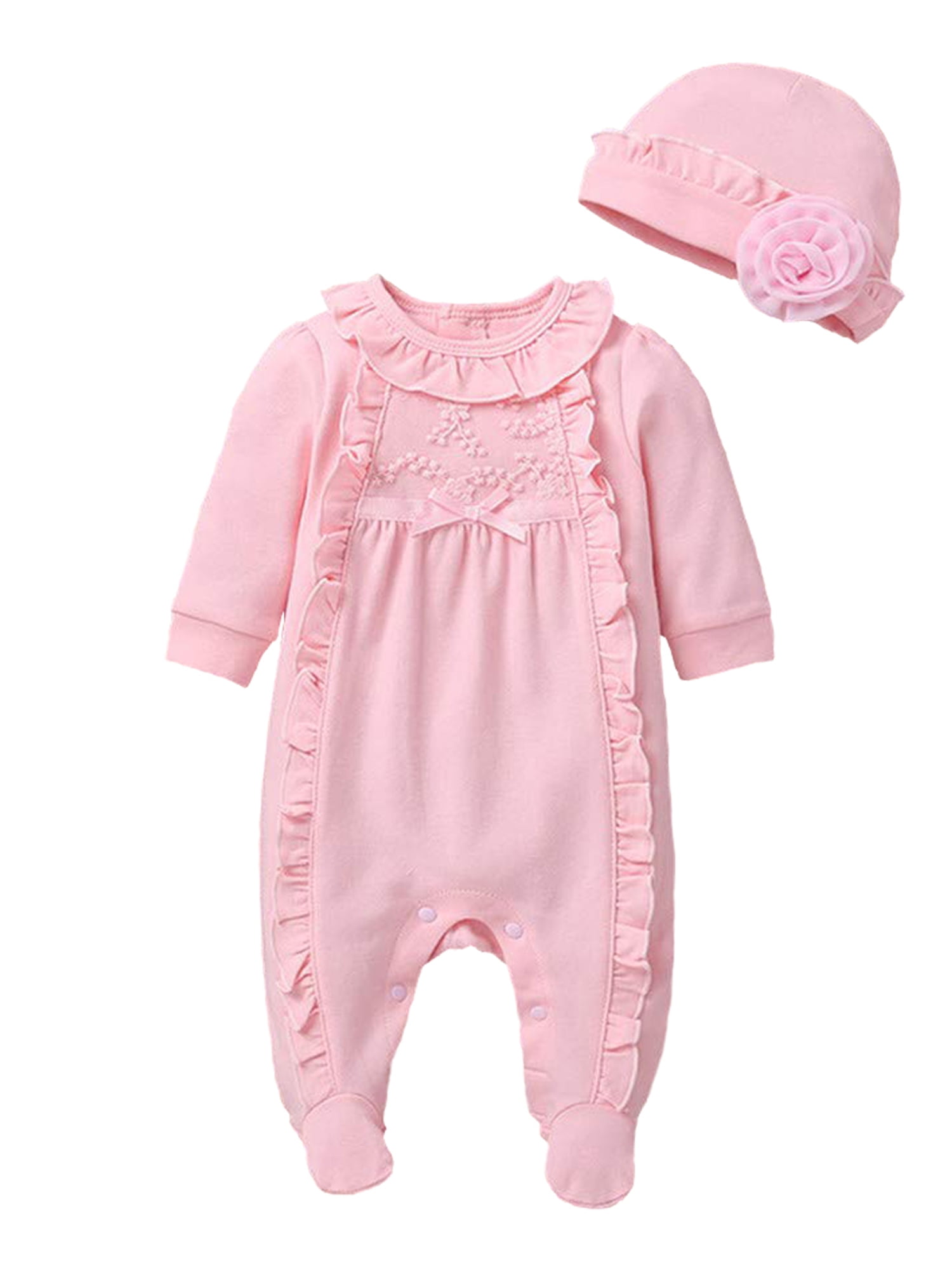 Pudcoco Infant Girls Footed Pajamas + Matching Hat - Walmart.com