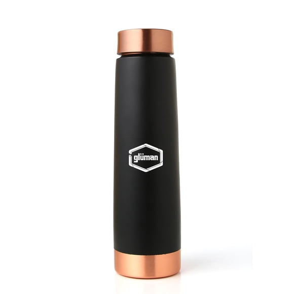 Bouteille d'Eau en Cuivre Cup-pura - 900 ml, Noire / Isolation en Cuivre 100 % Pur à Grand Goulot avec Design Ergonomique - Bouteille Tamba pour la Maison, le Bureau / Étanche, Légère