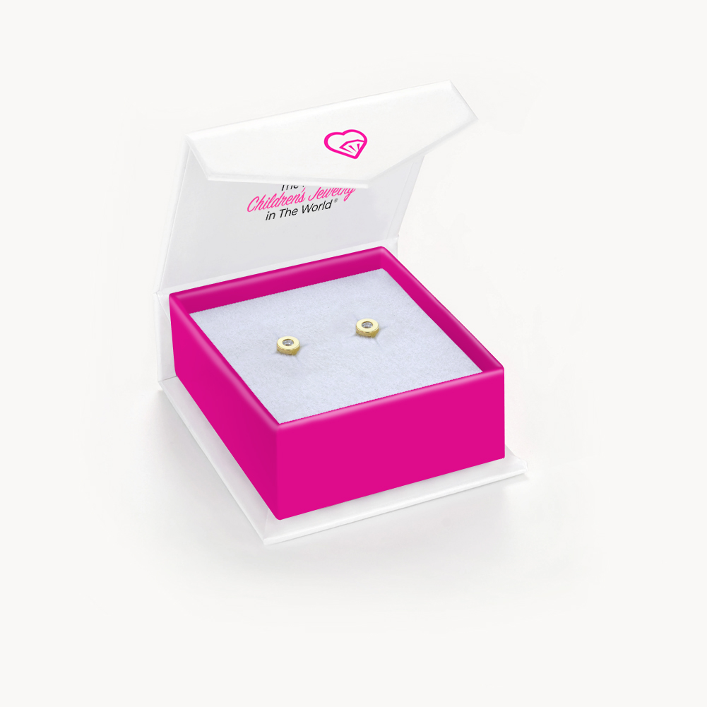 14k Gold Round Bezel 4mm Kids / Children's / Girls Earrings Safety Screw Back