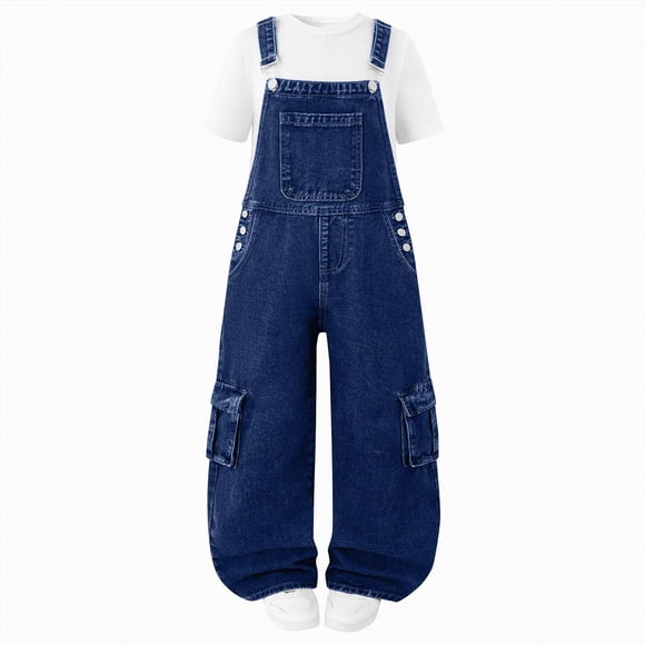 gdxvjhbj Girls Ripped Jeans Jeans for Girls Kids Girls Jeans Washed Elastic Waist Baggy Wide Leg Jeans Size 10-11 (Dark Blue,10-11 Years)