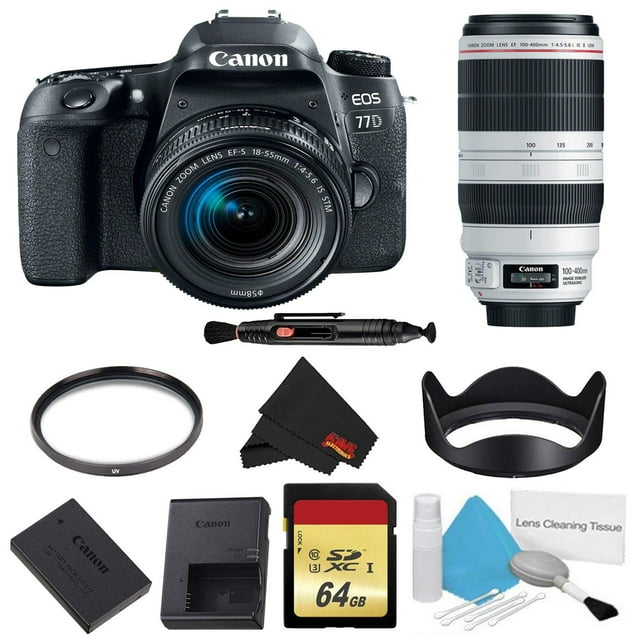 Canon EOS 77D Appareil Photo Reflex Numérique avec Objectif 18-55 mm Ensemble avec Trousse de Mémoire + Objectif 100-400 mm (Modèle Intl)