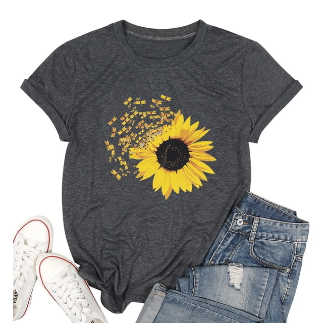 Women’s Classic Sunflower “BLOOM” T-Shirt – Vibrant Floral Graphic Tee