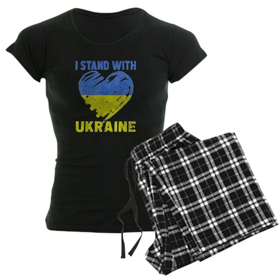 CafePress - Ukrainian Lover I Stand With Ukraine Heart Pajamas - Women's Short Sleeve Print T-Shirt and Pants Dark Cotton Pajama Set