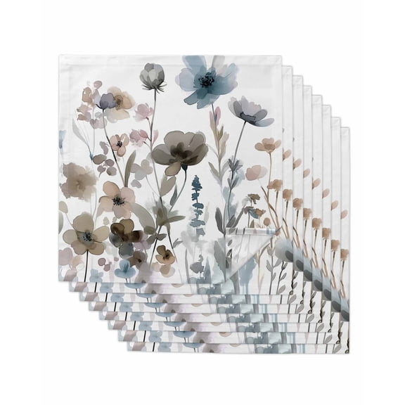 Blue Grey Pink Spring Floral Cloth Napkins Washable Set of 8, Watercolor Botanical Reusable Dinner Table Napkins Cloth Bulk for Weddings Kitchen Restaurants Hotel Events Parties 20 x 20 Inch