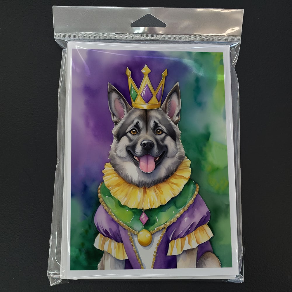 Norwegian Elkhound King of Mardi Gras Greeting Cards Pack of 8 7 in x 5 in