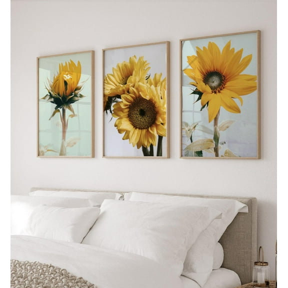 Luvia Sunflowers Set Of 3 Floral, Yellow, Sunflower Flowers Posters, Botanical, Modern Wall Decor Set 3 Prints 8x12 UNFRAMED