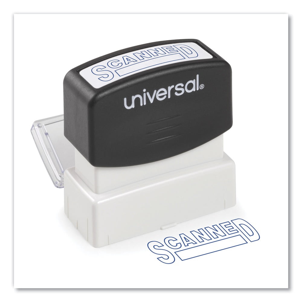 (2 pack) Universal Message Stamp, SCANNED, Pre-Inked One-Color, Blue -UNV10157
