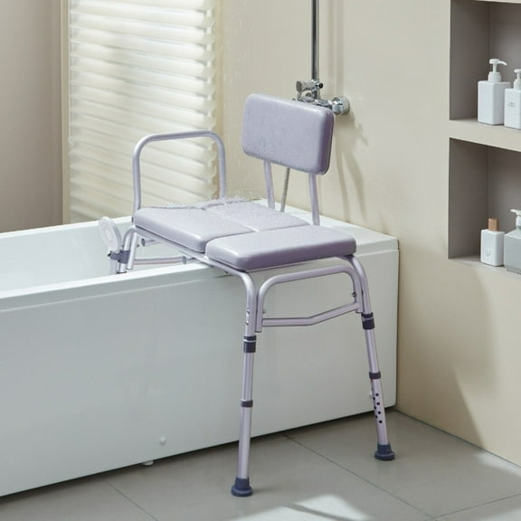 Non-slip shower seat for adults, padded, with armrests, reversible backrest, lightweight material, shower bench for elderly and disabled people