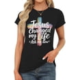 thumbnail image 2 of 100% Cotton Jesus Changed My Life Christian Faith Cross Shirts Womens Short Sleeve T-Shirt Beach Work Tee Xmas Party Casual Tops, 2 of 5