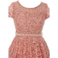 thumbnail image 3 of Big Girls' Short Sleeve Lace Glitter Skater Pearl Belt Special Occasion Flower Girl Dress Rose 8 (J21KS02), 3 of 3