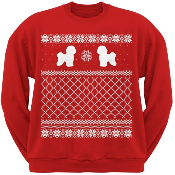 Bichon Frise Red Adult Ugly Christmas Sweater Crew Neck Sweatshirt