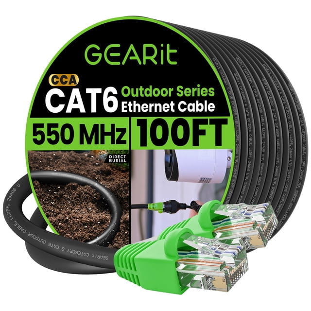 Cable de conexión Ethernet GearIt RJ45 Cat-6 de 30,4 m para exteriores, negro