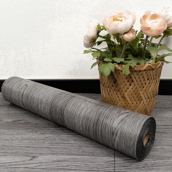 Lxcreat Vinyl Flooring Peel and Stick Roll Self Adhesive Dark Gray Vinyl Floor Wood Plank Flooring Wood Grain Floor 118-in x 15.7-in