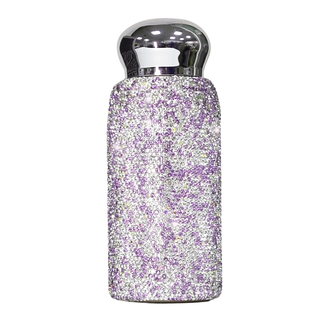 Minibotella térmica de acero inoxidable con diamantes de imitación, portátil, brillante, para viaje, regalo de lujo para mujer