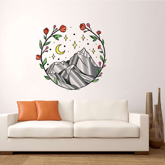 Mountain Scenerey Rose Moon Vinyl Stained Glass Film Static Cling Window Waterproof Decal for Girls Boys Kids Room Bedroom Nursery House Fun Home Decor Stickers Wall Art Vinyl Decoration (20x20 inch)