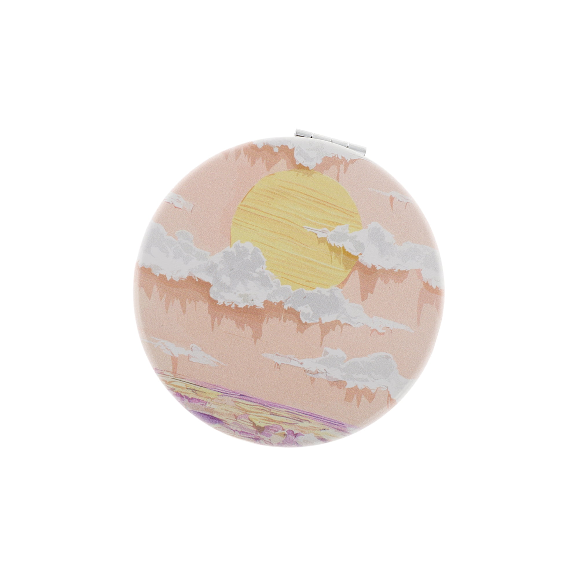Unique Bargains 1 Pc Women Round Hand-drawn Makeup Mirror for Travel Vacation Orange