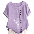 thumbnail image 4 of Ruyang Teen Girls Cotton Linen Tops Cute Print Button Down Crewneck T Shirt Summer Loose Lightweight Outdoor Casual Short Sleeve Shirts, 4 of 8