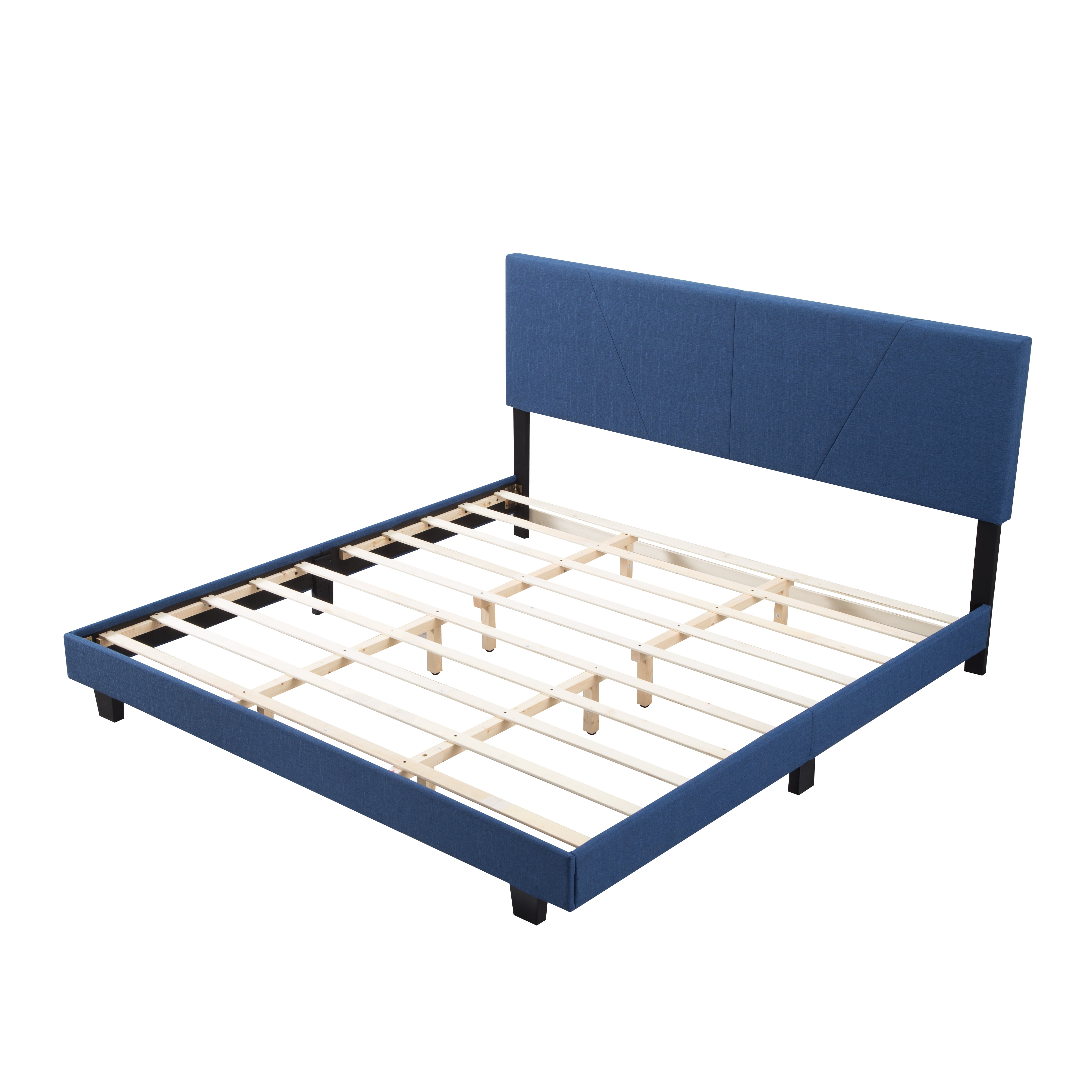 Gewnee King Size Platform Bed Frame with Upholstered Headboard, Mattress Foundation with Strong Wooden Slats Support Easy Assembly.Navy Blue