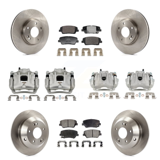 Transit Auto Front Rear Disc Brake Caliper Rotors and Ceramic Pads Kit (10Pc) for Car Hyundai Santa Fe Kia Sorento with Metal Piston KC8-101357T