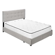 Monarch Specialties Queen Size, Beige Linen Bed with 2 Storage Drawers