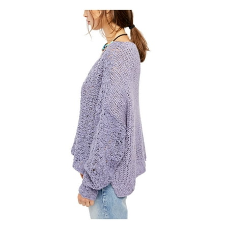 FREE PEOPLE Womens Purple Long Sleeve V Neck Sweater Size: M