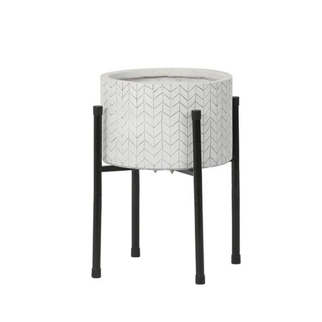 Luxen Home WHPL1364 12.2 in. Cube Design Round MgO Planter with Metal Stand, White