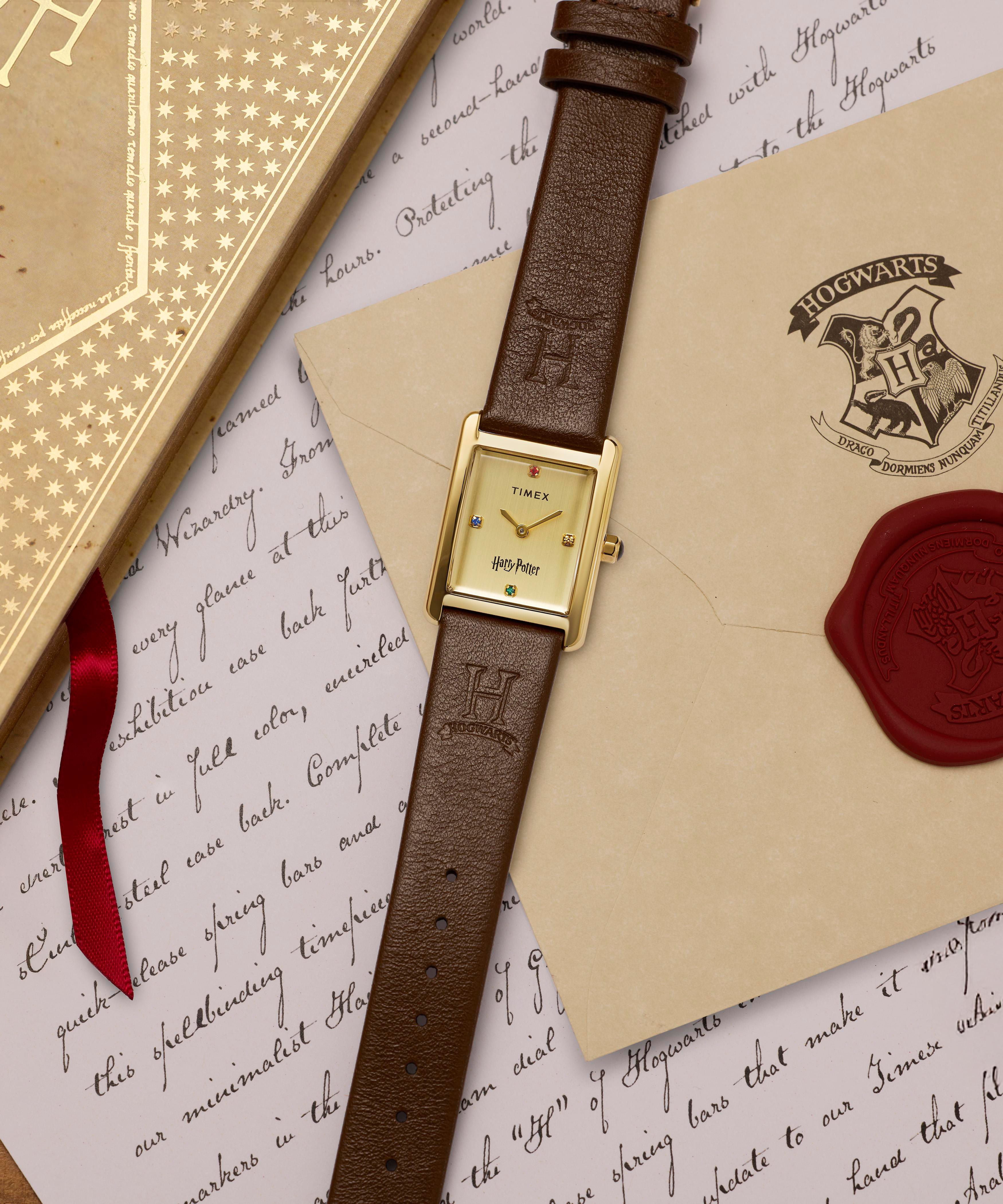 Timex Women's Harry Potter x Hailey Hogwarts 24mm Watch - Brown Two- Piece Quick Release Champagne Dial Gold-Tone Case