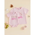 thumbnail image 3 of BemeyourBBs Toddler Baby Girl Big Sister Little Sister Matching Shirt Outfit Summer Pink T Shirt Newborn Baby Girl Romper Kids Girl Letter Flower Embroidery Short Sleeve Pullover Tee Shirt Tops, 3 of 9