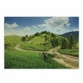 thumbnail image 1 of Landscape Cutting Board, Hillside Meadows Cloudy Sky Fence near the Road with Fir Trees on Both Sides, Decorative Tempered Glass Cutting and Serving Board, Small Size, Green Blue, by Ambesonne, 1 of 1