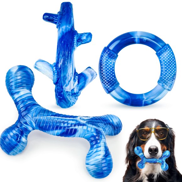 Juguete masticable para perros Furdog, paquete de 3 unidades, para masticadores agresivos (azul)