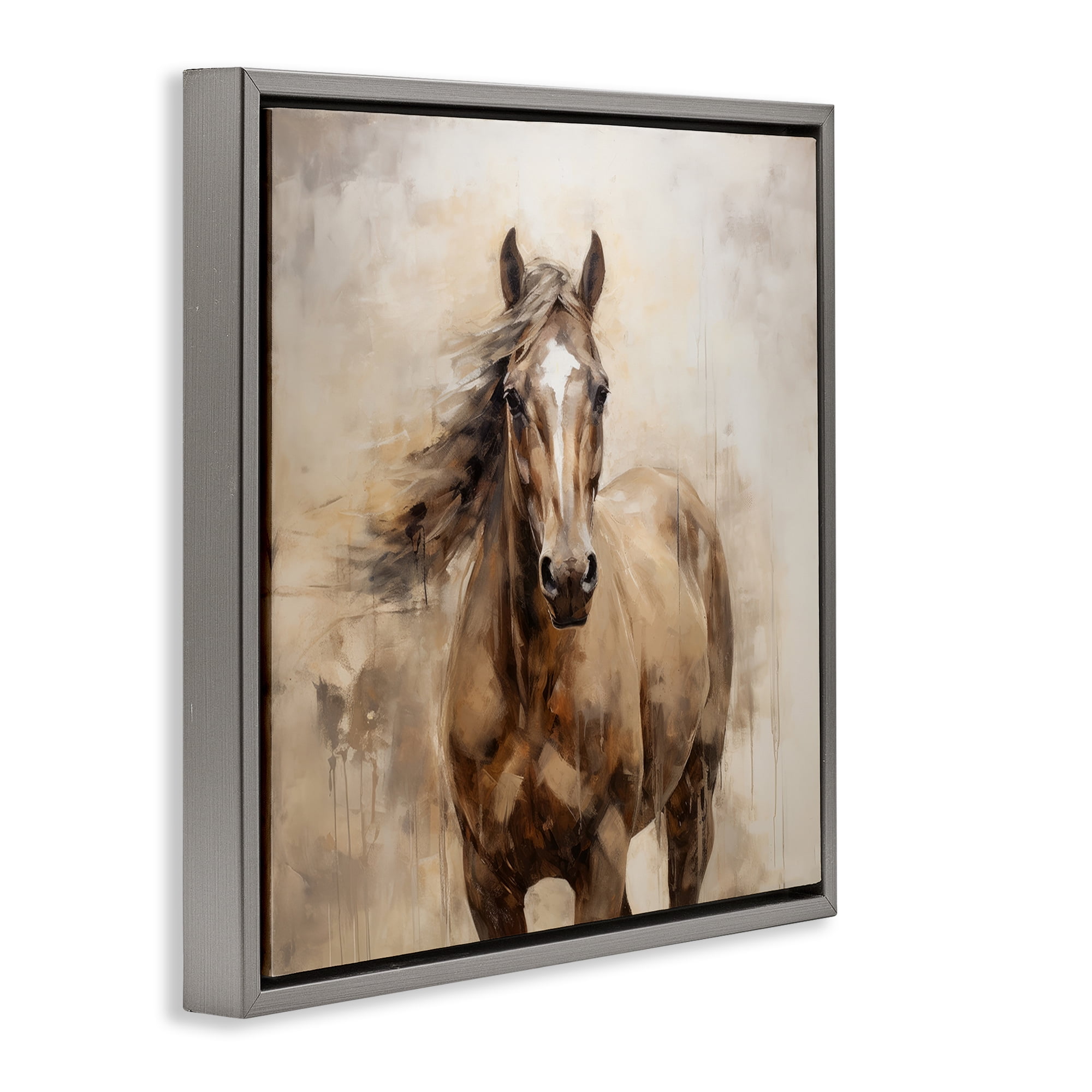 Stupell Industries Horse with Modern Drip Animals Painting Gray Floater Framed Canvas Art Print Wall Art, 18 x 18